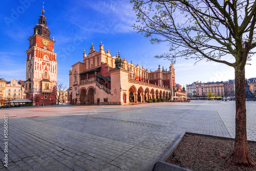Krakow, Poland - Medieval Ryenek Square with the Town Hall Tower photo