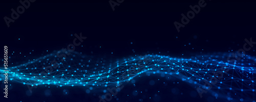 Futuristic moving wave. Digital background with moving glowing particles and lines. Big data visualization. 3d rendering