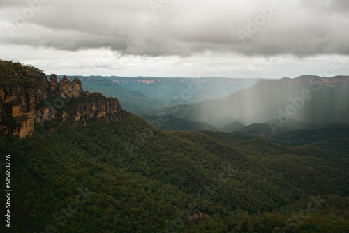 Scenic view of the beautiful Jamison Valley in the Blue Mountains of New South Wales, Australia photo