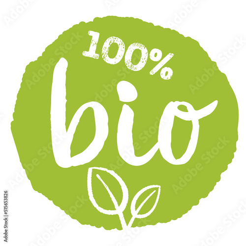 handdrawn green 100 percent bio label or sign, vector illustration photo