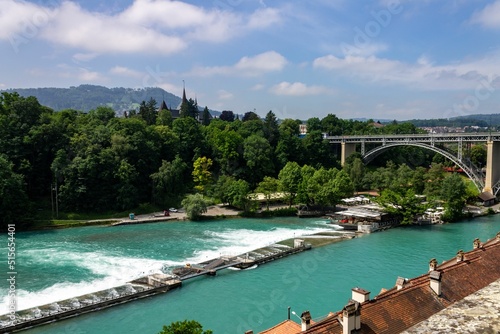 Beautiful view of Kirchenfeldbrucke bridge over the Aare river in Bern, Switzerland photo