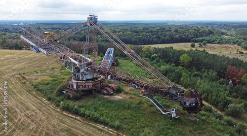 Tableau sur toile Views of decayed lignite bucket wheel excavator seen from drone