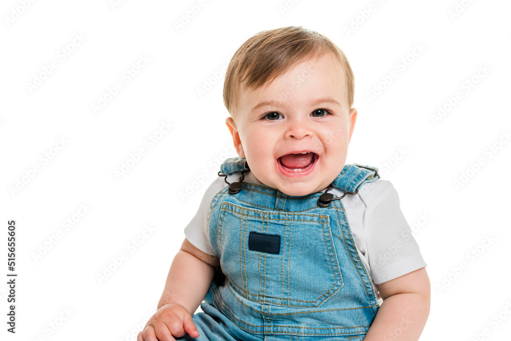 Cheerful baby boy toddler on white studio background Cheerful baby boy toddler on white studio background