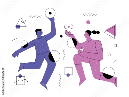 Collection of woman and man floating isolated. Concept of new user experience, new horizons and discoveries, new worlds. Set of people flying in space vector flat illustration.