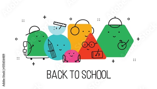 Back to school. Vector abstract geometric shapes illustration of students, schoolchildren for poster, background or cover. Back to school.