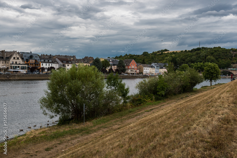 Oberbillig, Rhineland- Palatinate - Germany - View over the village at the banks of the Moselle river