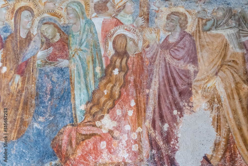 Naklejka premium Old religious frescoes in the Cloister of Paradise, Amalfi Cathedral, Campania, Italy