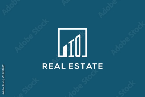 Letter IO square line with building logo design, creative monogram logo style for real estate company