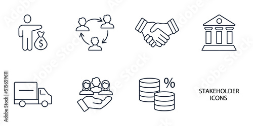 Relationship of Stakeholders icons set . Relationship of Stakeholders pack symbol vector elements for infographic web