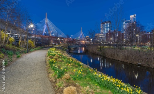 View of Zakim Bridge in Boston, Massachusets, in the spring evening photo