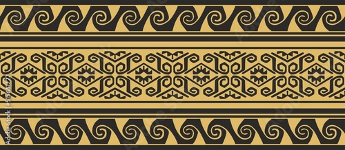 Vector seamless golden border ornament. Native American tribes framework.