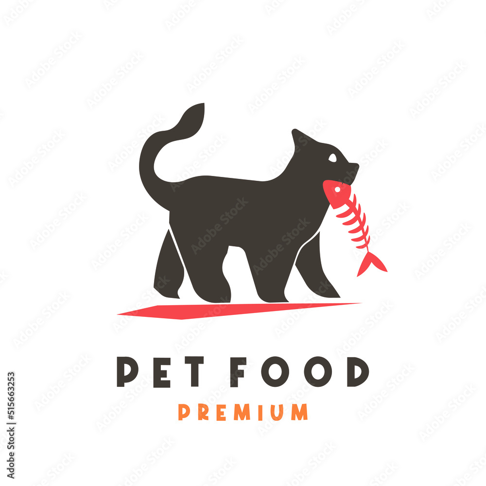 Simple illustration logo pet shop cat eating fish