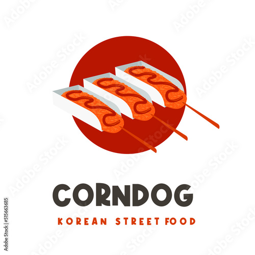 Korean corndog street food illustration logo with packaging photo