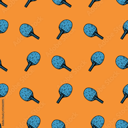 Ping pong racket sketch seamless pattern. Vintage sport elements for table tennis hand drawn style.