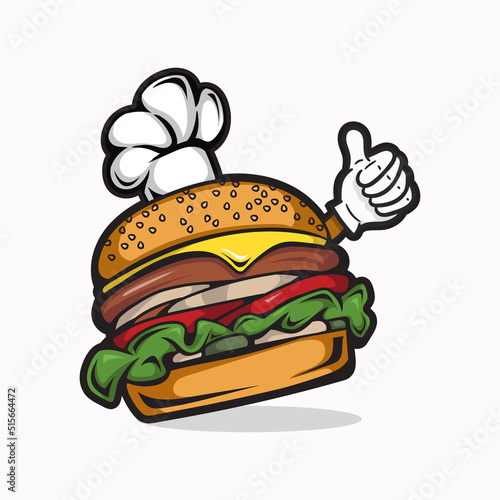 burger fast food restaurant mascot logo design template vector