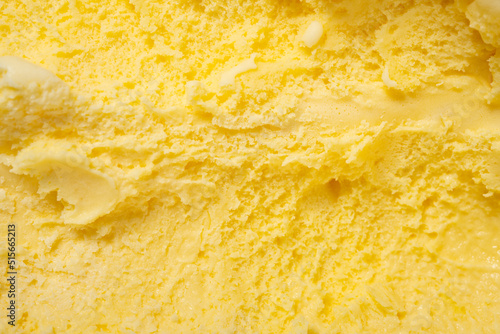 top view pineapple flavor ice cream had been scooped as background and texture at horizontal composition