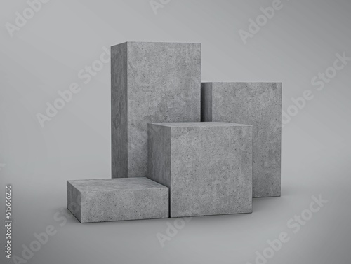 3d illustration of a display stand podium made from grey concrete