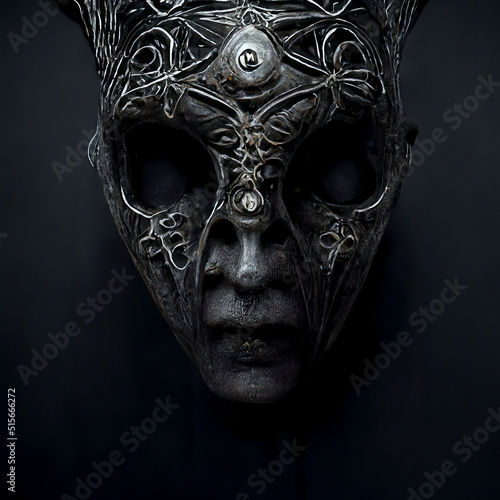 A Necromancer Mask with Intricate Metalworks Details