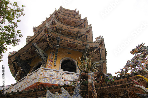 Dai Hong Chung tower in Linh Phuoc Pagoda in Da lat, Vetnam shot in low angle photo