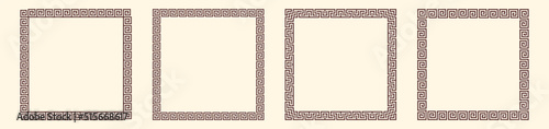 Greek key border, square frames collection. Decorative ancient meander, greece ornamental set with repeated geometric motif. Easy to make rectangle frame.