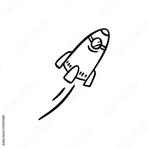 Rocket spaceship doodle vector hand drawn icon. Simple sketch outline. Drawing element silhouette