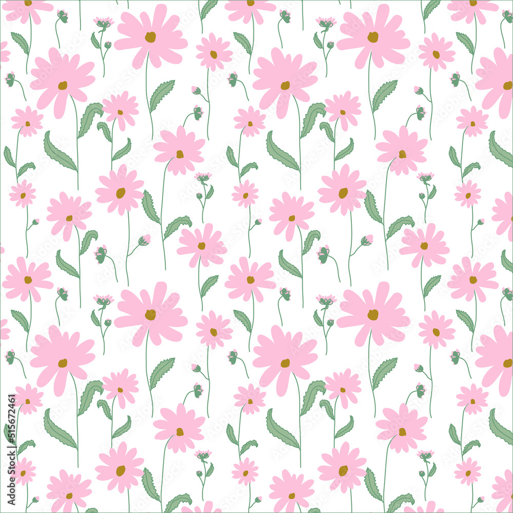 Chamomile flower pattern Cute pattern with small flowers. vector illustration
