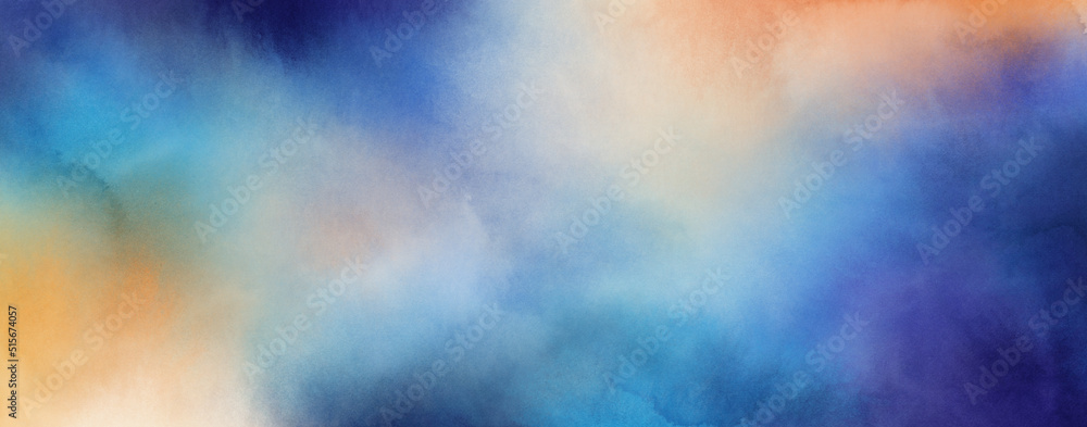 Beautiful background. Versatile artistic image for creative design projects: posters, banners, cards, magazines, covers, prints, wallpapers. Blue and orange ink on paper. Abstract art.