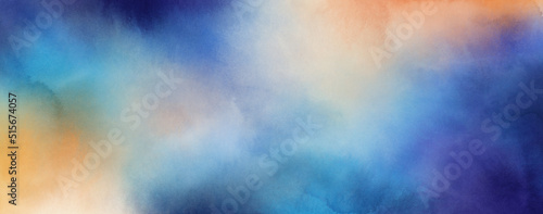 Beautiful background. Versatile artistic image for creative design projects: posters, banners, cards, magazines, covers, prints, wallpapers. Blue and orange ink on paper. Abstract art.