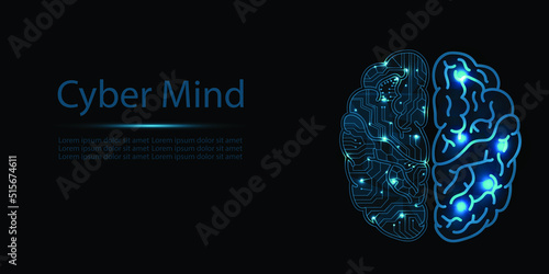 yber Brain Concept with Information Connection. Artificial Intelligence (AI).