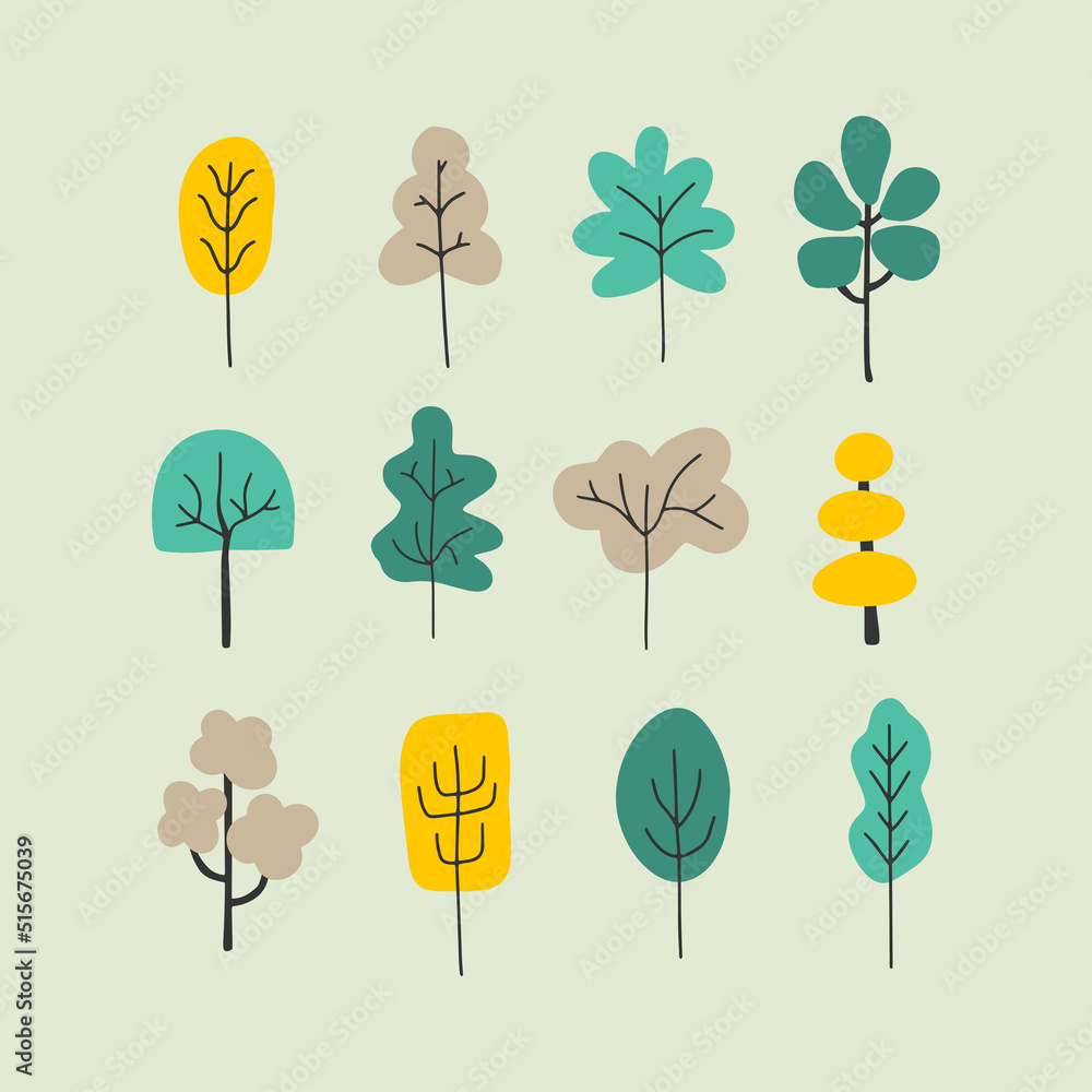 Tree hand drawn doodle cartoon. Simple trees Stock Vector | Adobe Stock
