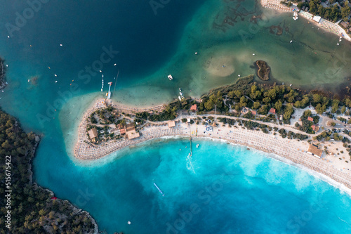 aerial of Fethiye dead sea beach in turkey