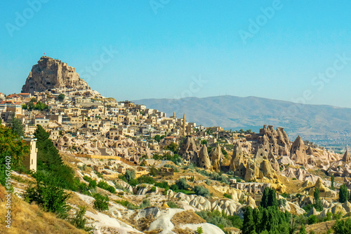 Ancient town and a castle of Uchisar dug from a mountains , Cappadocia, Turkey