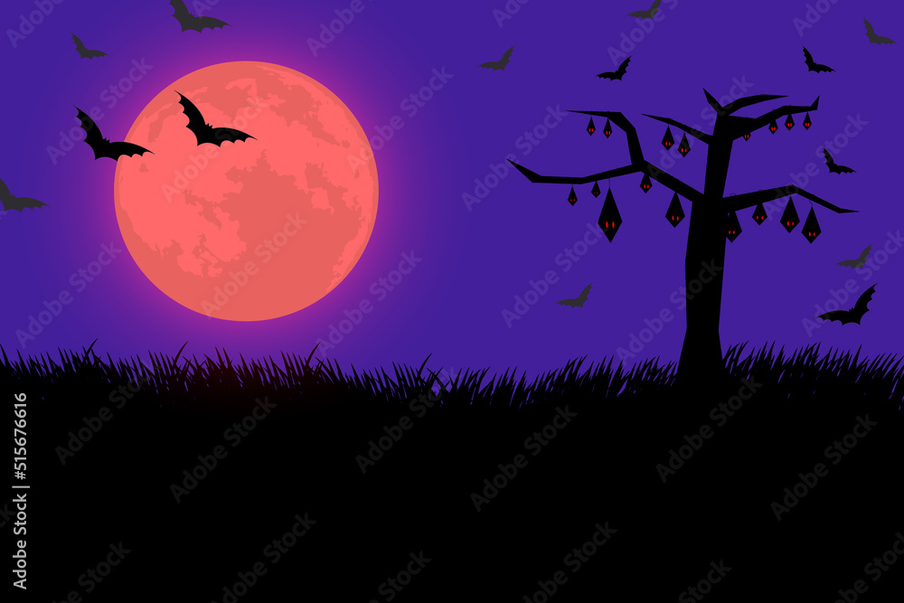 Halloween composition with glowing moon