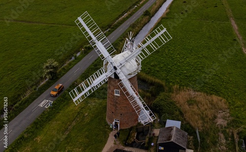Aerial view of Horsey Windpump in Norfolk, England photo