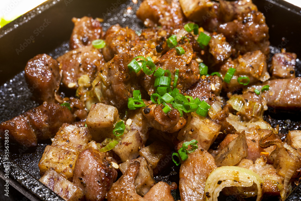 A delicious Japanese dish with sizzling beef and beef