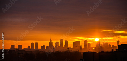 Panorama centrum Warszawy - Zachód słońca  © Pawe