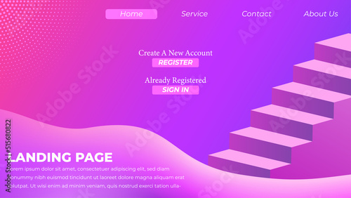 Landing Page template created with simple 3d ladder and 3d wave object on background