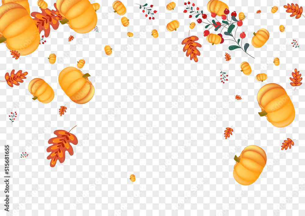 Colorful Rowan Background Transparent Vector. Orange Healthy Frame. Burgundy Gourd Foliage Card. Leaf Thanksgiving. Halloween Texture.