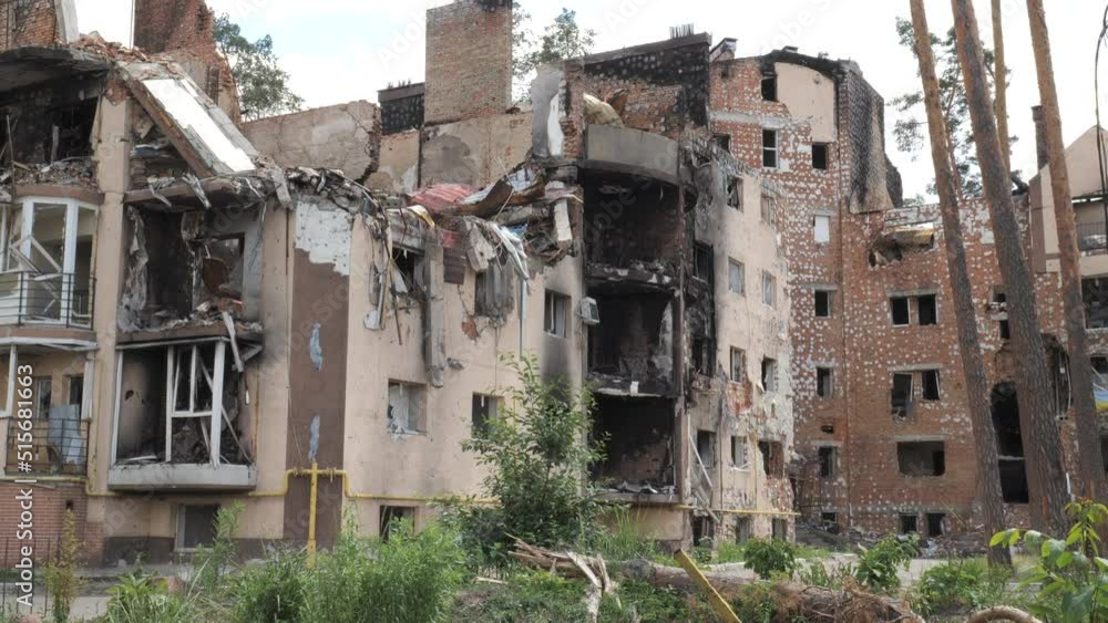 A burnt and destroyed residential building in Irpin, Kyiv region as a result of shelling by the Russian army A burnt and destroyed residential building in Irpin, Kyiv region as a result of shelling by the Russian army