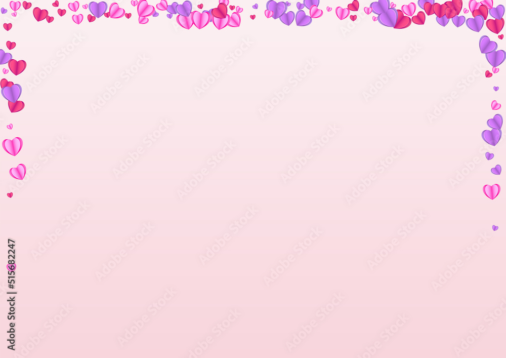 Pinkish Heart Background Pink Vector. Random Backdrop Confetti. Purple Color Pattern. Tender Confetti Drop Illustration. Red Day Texture.