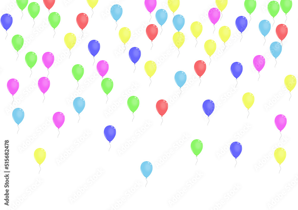 Multicolor Flying Background White Vector. Surprise Circus Card. Red Glossy. Yellow Baloon. Confetti Isolated Frame.