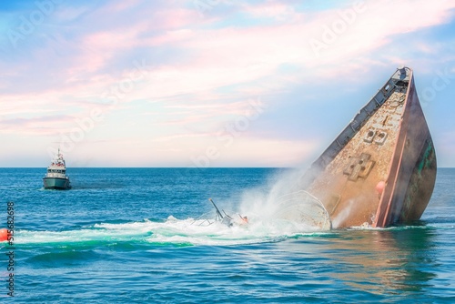 Old rusty ship sinking in Delaware Bay during the daytime