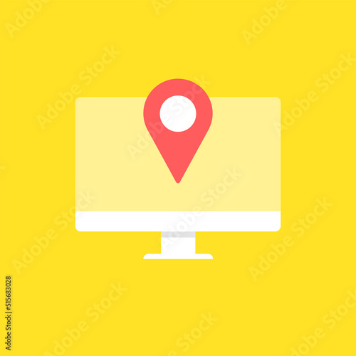 Free Download Geodesy icon with location point on the monitor screen. Online map conception. - GFXLoad