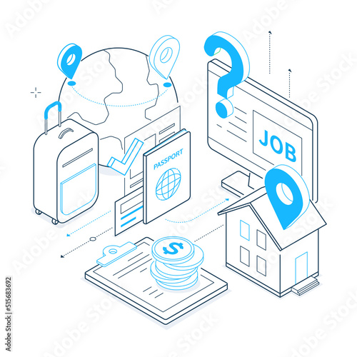 Leave the country - colorful isometric line illustration
