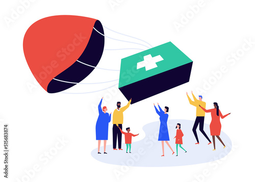Humanitarian aid from the air - modern colorful flat design style illustration