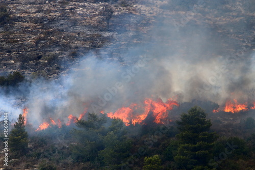 Fire in the mountains on the border of Israel and Lebanon