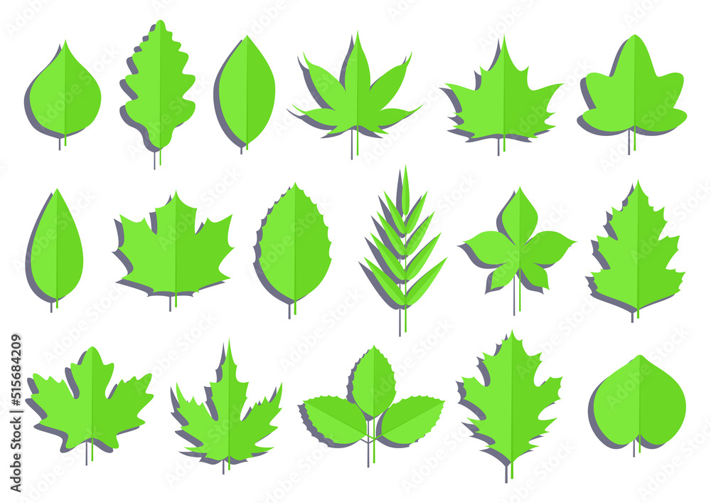 Set of leaves in papercut style