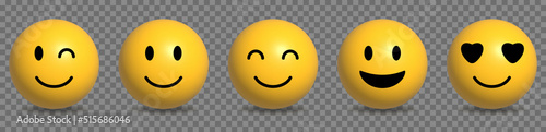 Set of happy emoticons. Design for web and mobile app. Vector illustration isolated on transparent background