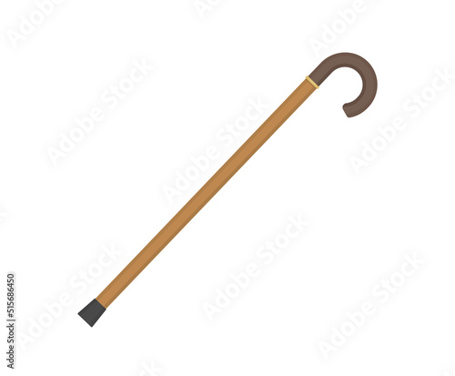 elegant wooden walking stick, cane -vector illustration