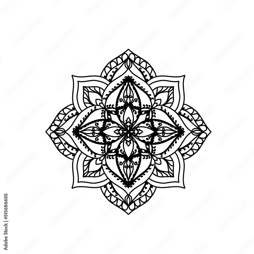 Easy mandala, simple mandalas flowers coloring page on white background.